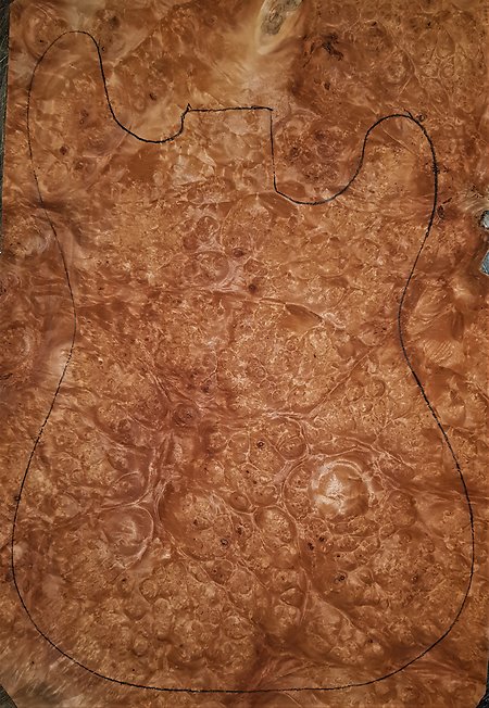 Decorative Veneers for guitar body facings . vavona burl